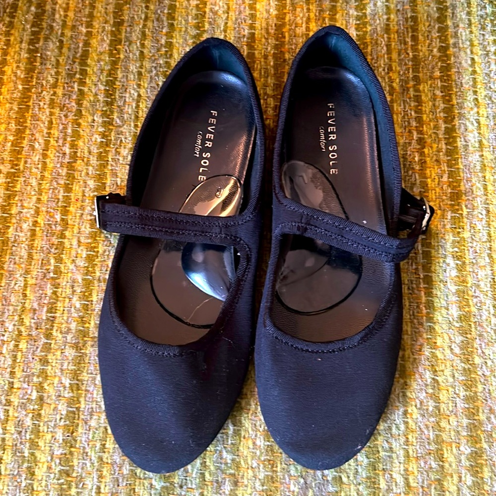 Feversole Comfort Black fabric Maryjane flats